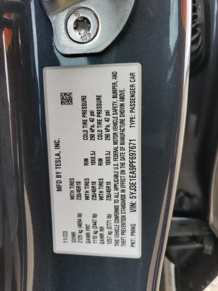 2023 TESLA MODEL 3  VIN:5YJ3E1EA9PF697671