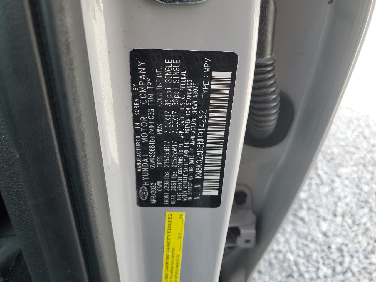 2022 HYUNDAI KONA SEL VIN:KM8K32AB5NU914252
