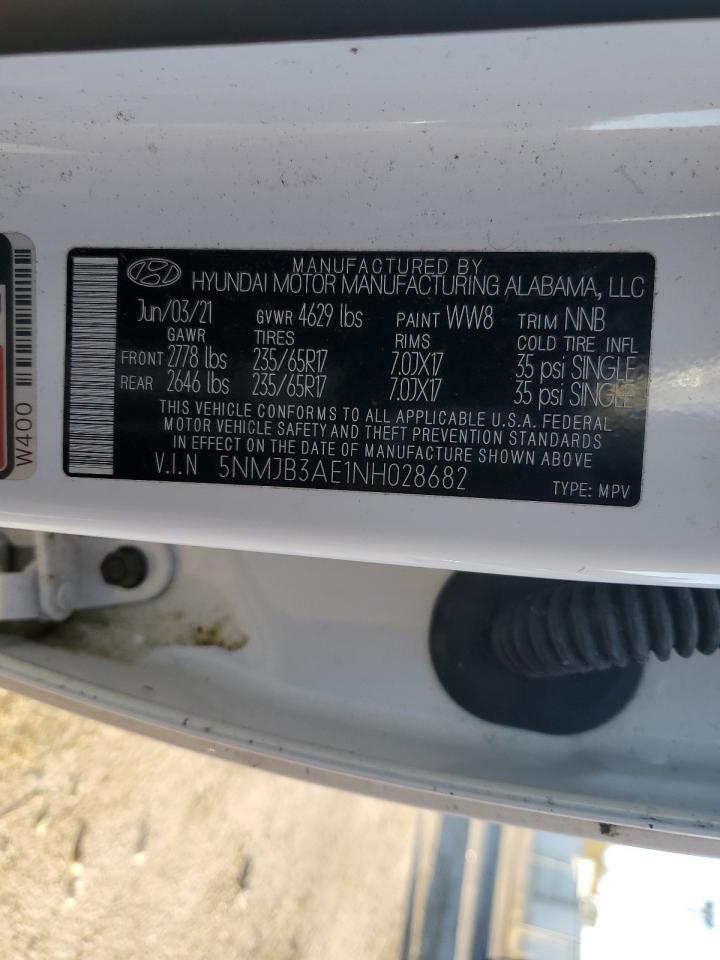 2022 HYUNDAI TUCSON SEL VIN:5NMJB3AE1NH028682