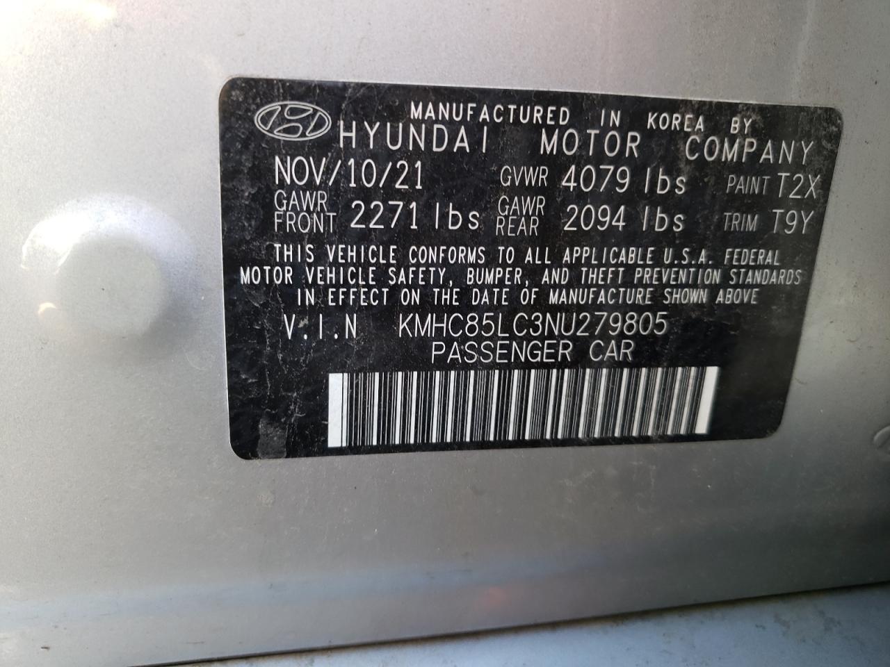 2022 HYUNDAI IONIQ SEL VIN:KMHC85LC3NU279805