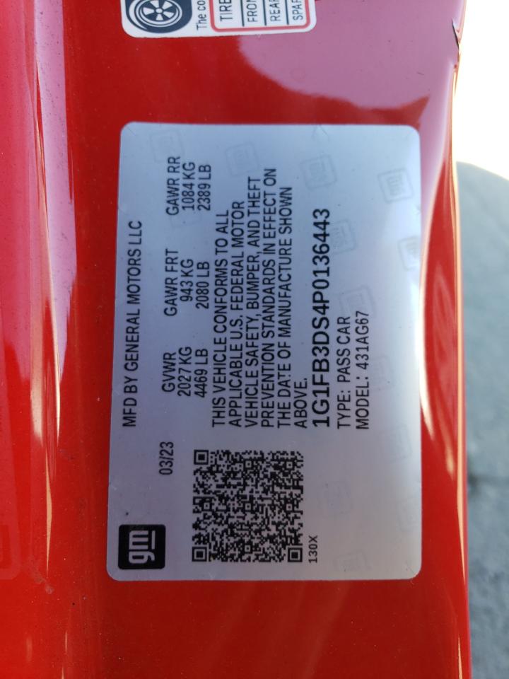 2023 CHEVROLET CAMARO LS VIN:1G1FB3DS4P0136443