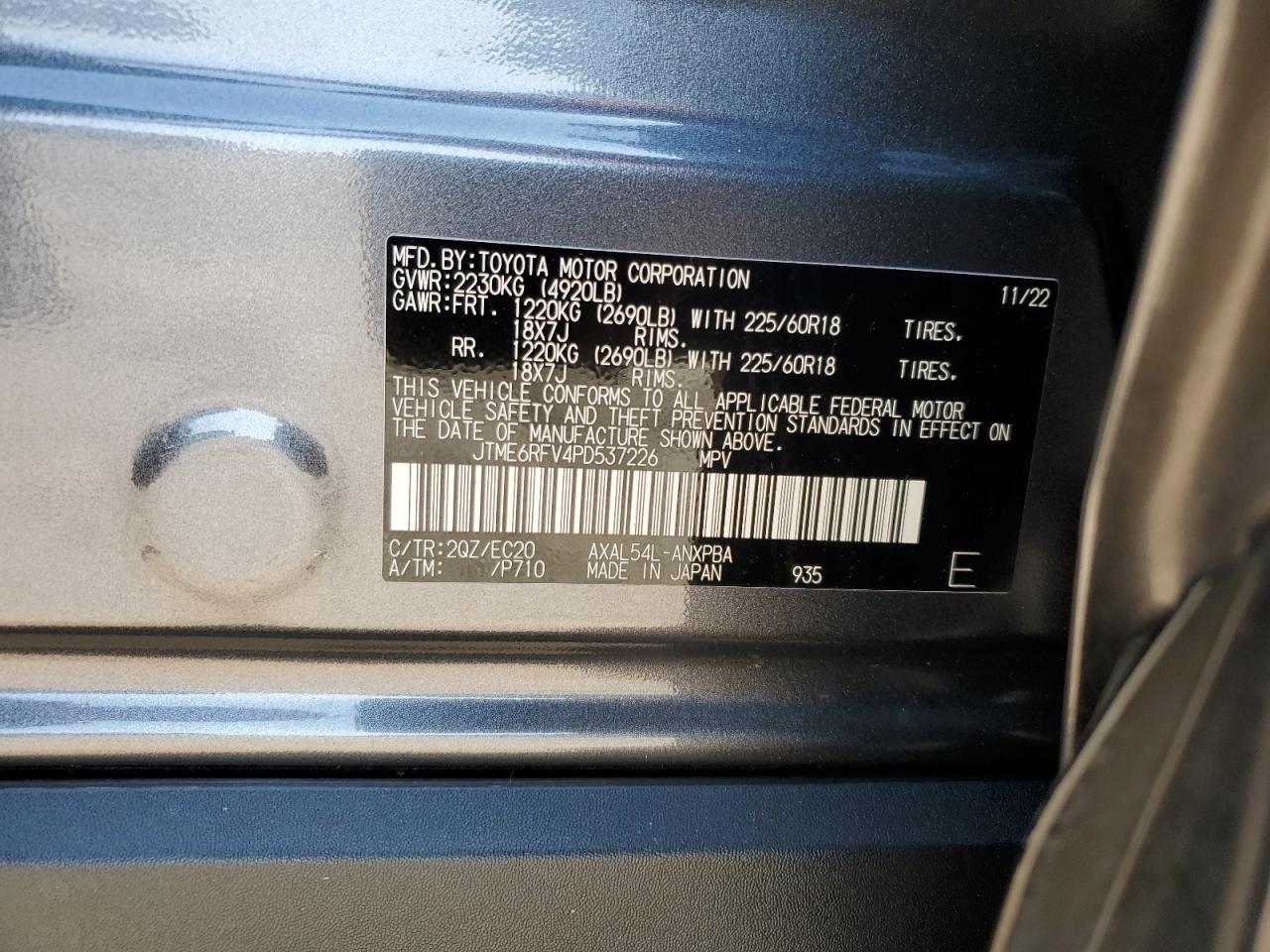 2023 TOYOTA RAV4 XSE VIN:JTME6RFV4PD537226