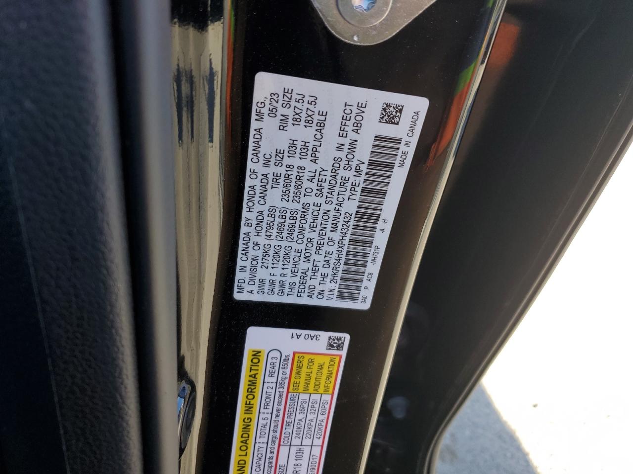 2023 HONDA CR-V EX VIN:2HKRS4H4XPH432432