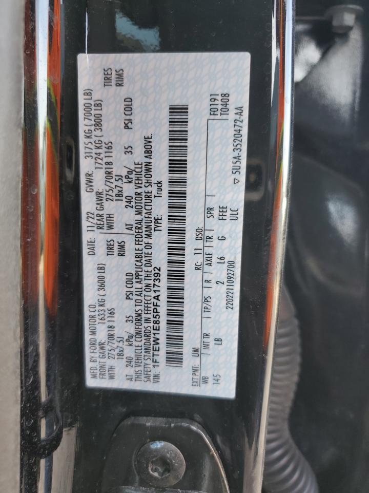 2023 FORD F150 SUPERCREW VIN:1FTEW1E85PFA17392