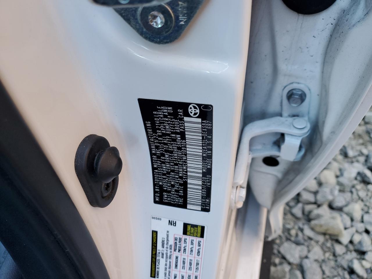 2022 TOYOTA COROLLA SE VIN:5YFP4MCE2NP109106