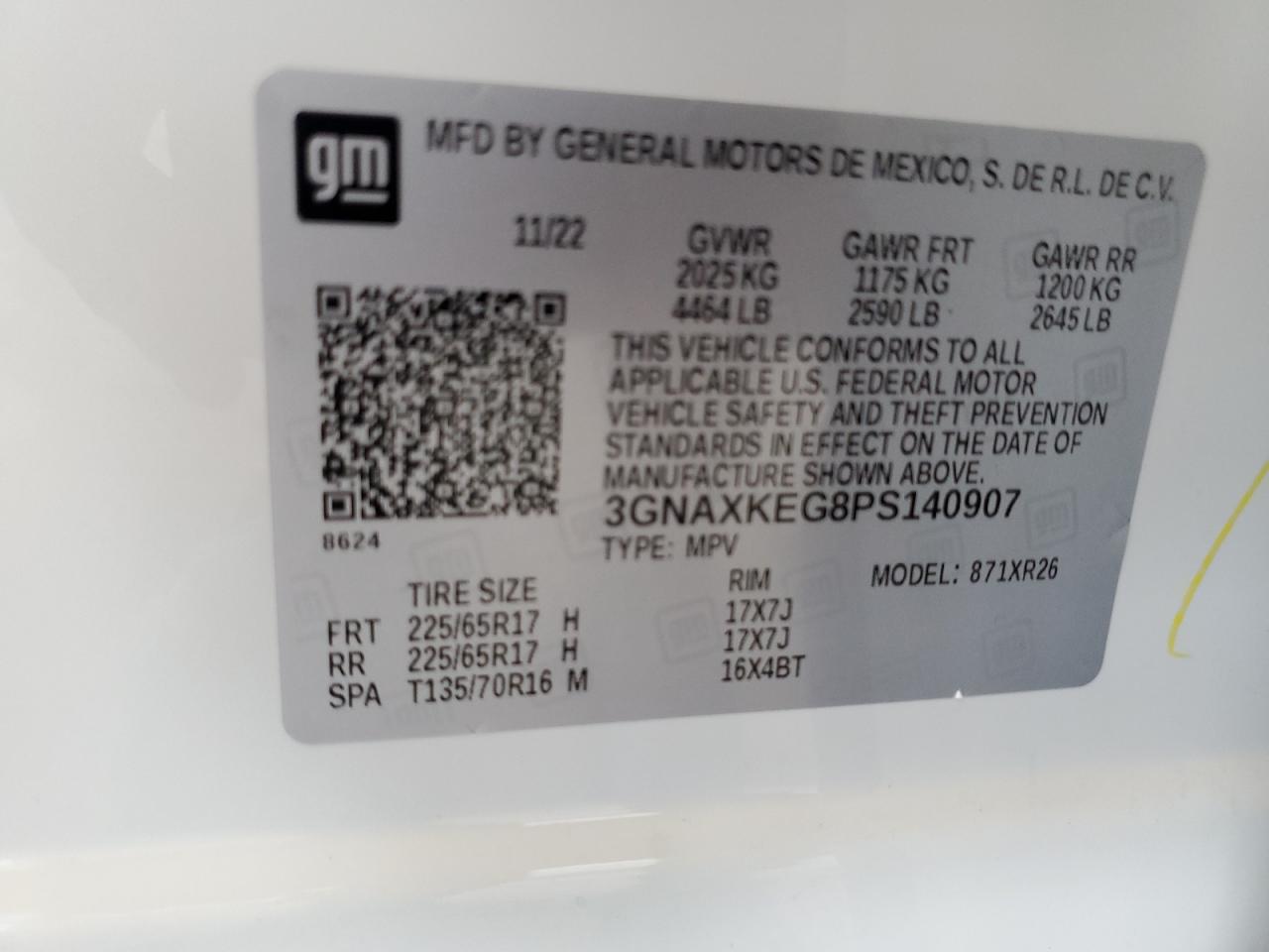 2023 CHEVROLET EQUINOX LT VIN:3GNAXKEG8PS140907