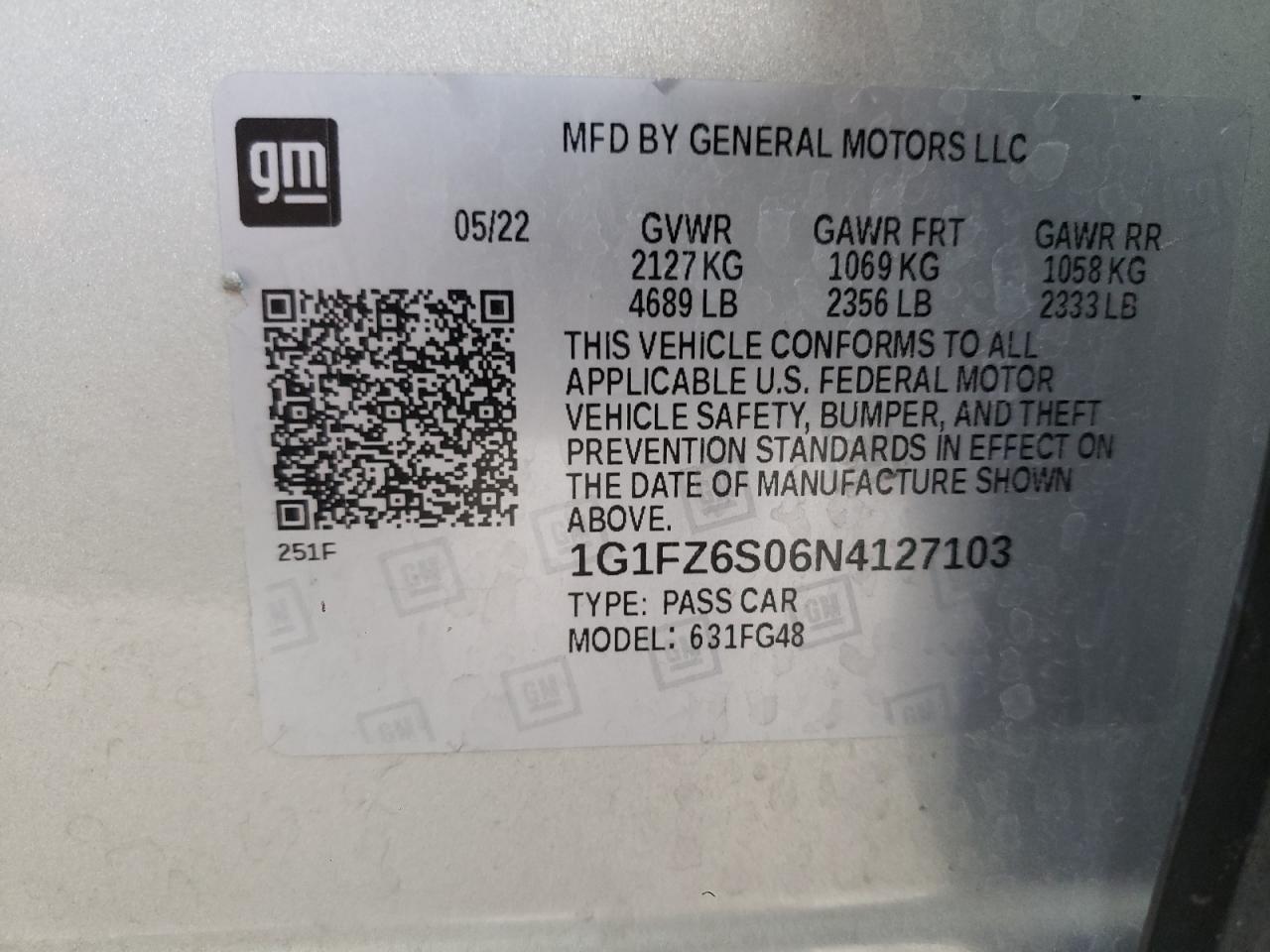 2022 CHEVROLET BOLT EUV PREMIER VIN:1G1FZ6S06N4127103