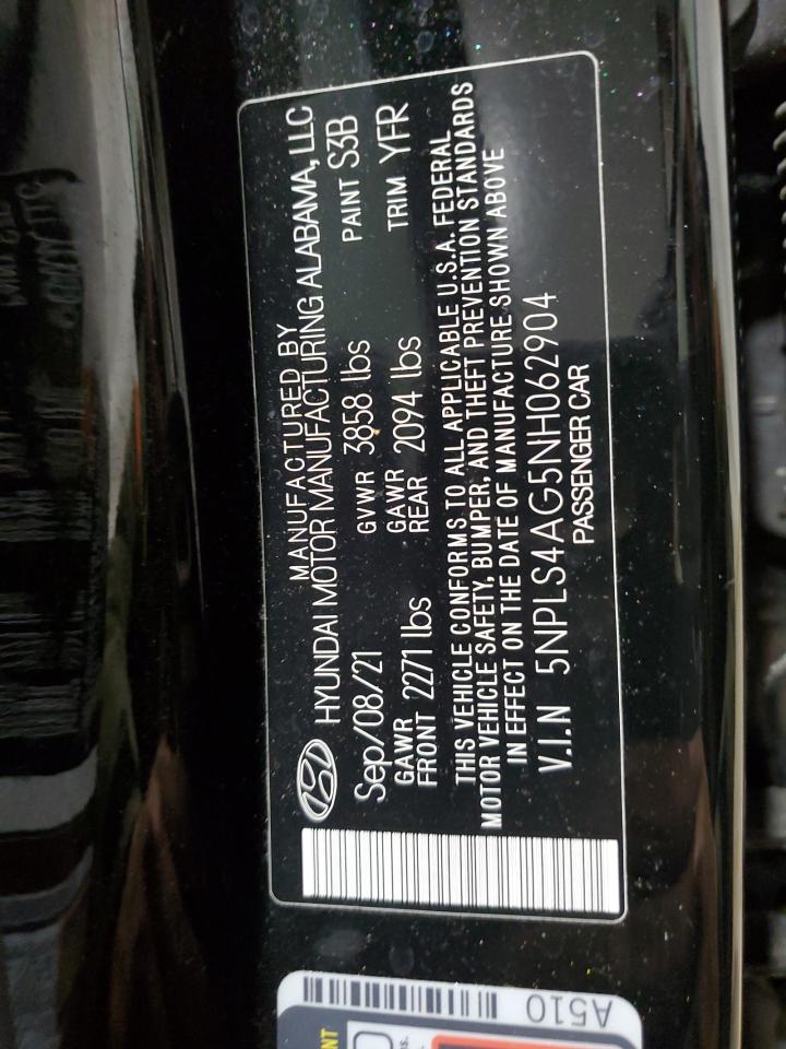 2022 HYUNDAI ELANTRA SEL VIN:5NPLS4AG5NH062904