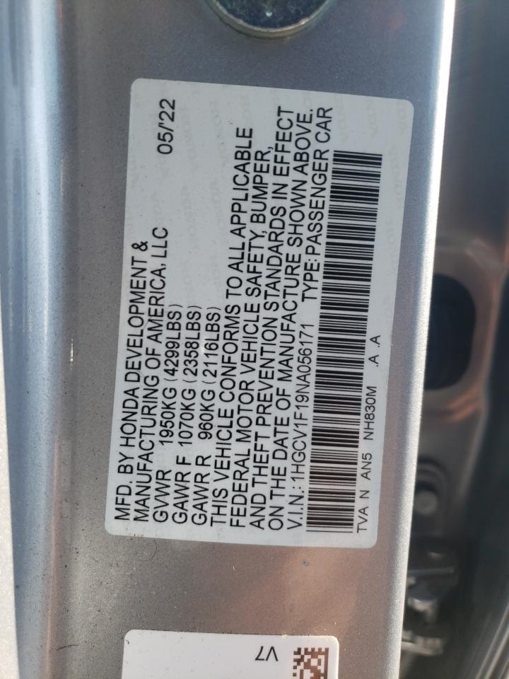 2022 HONDA ACCORD LX VIN:1HGCV1F19NA056171