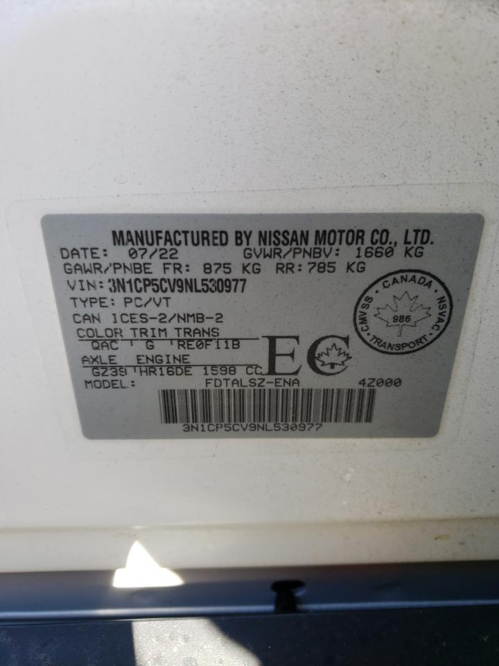 2022 NISSAN KICKS SV VIN:3N1CP5CV9NL530977