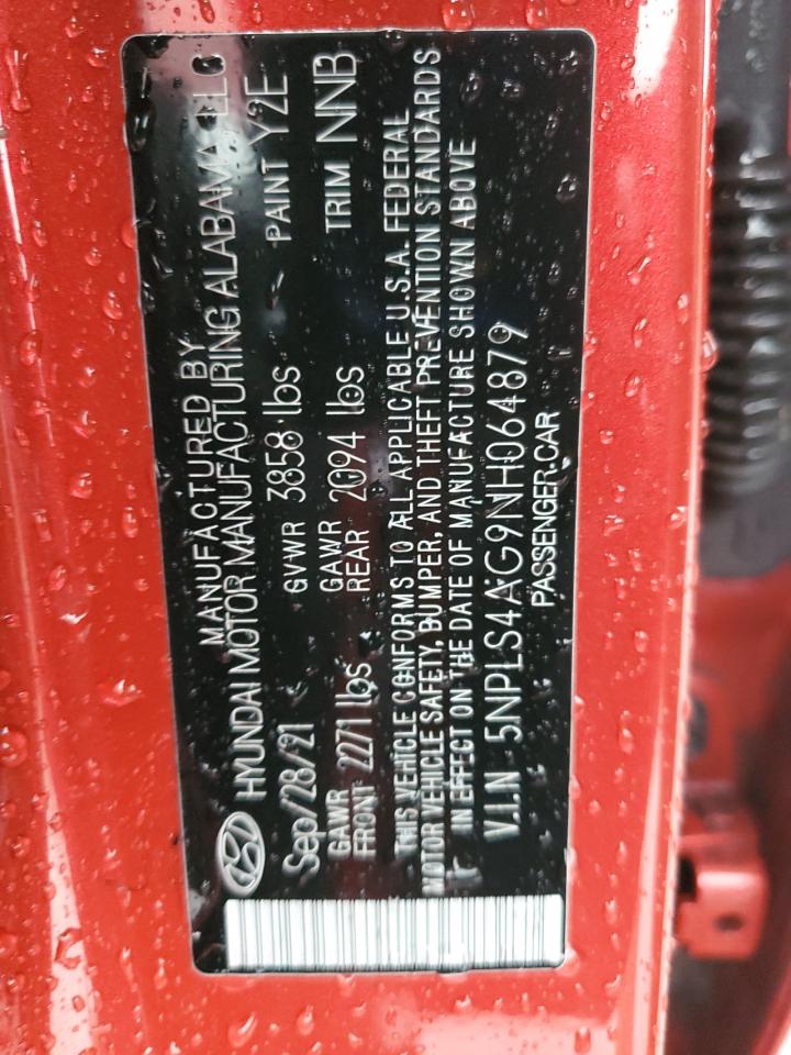 2022 HYUNDAI ELANTRA SEL VIN:5NPLS4AG9NH064879