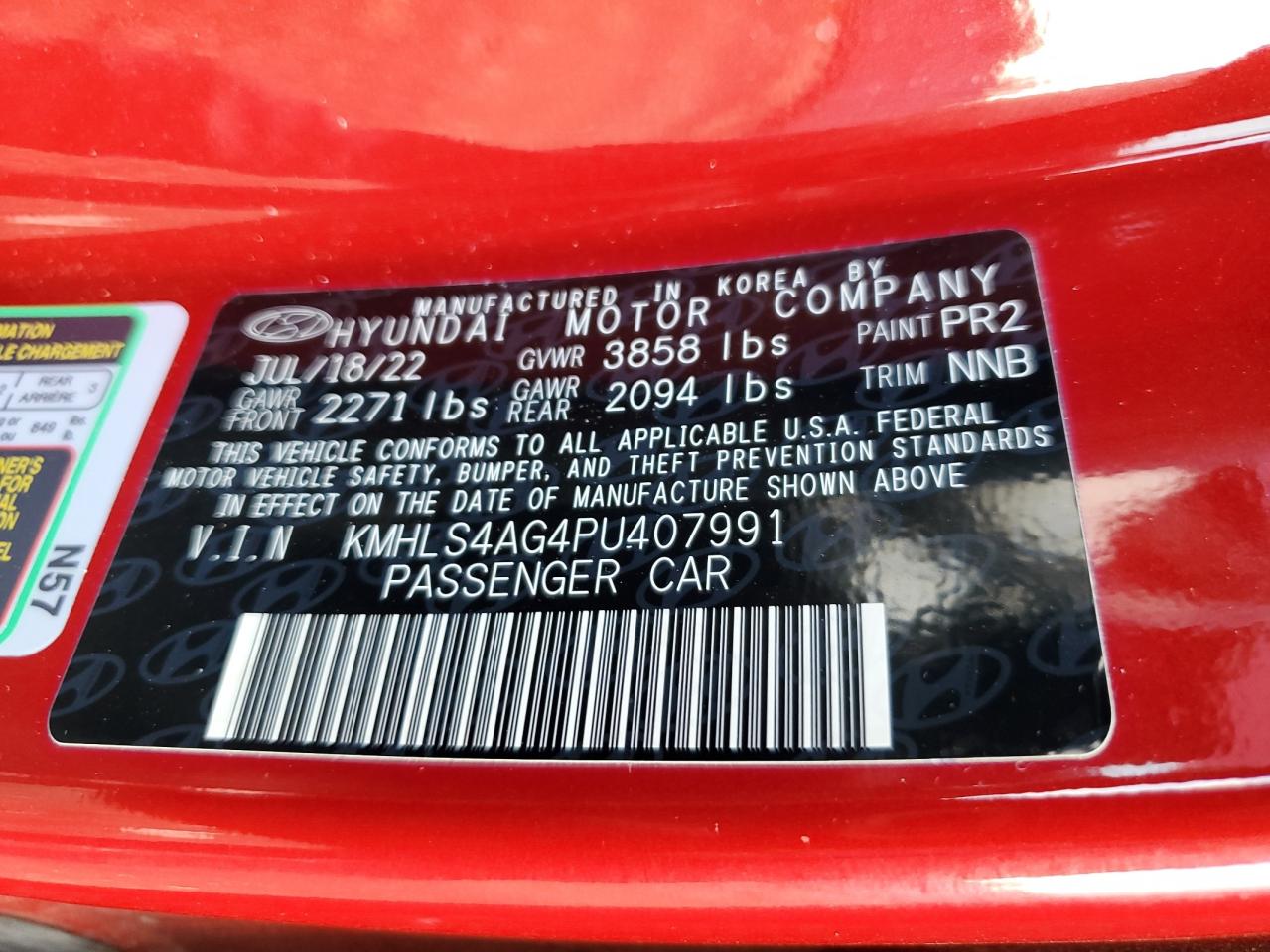 2023 HYUNDAI ELANTRA SEL VIN:KMHLS4AG4PU407991