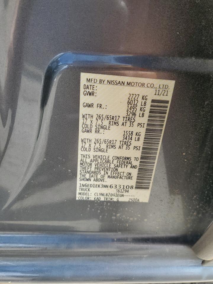 2022 NISSAN FRONTIER S VIN:1N6ED1EK3NN633108