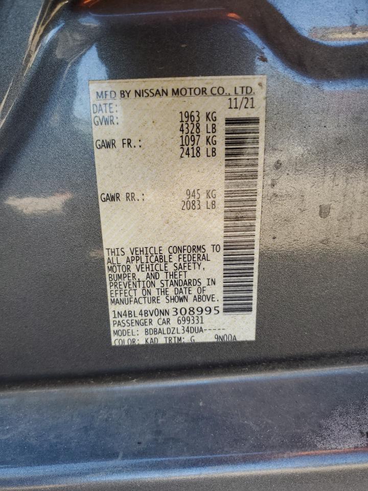 2022 NISSAN ALTIMA S VIN:1N4BL4BV0NN308995