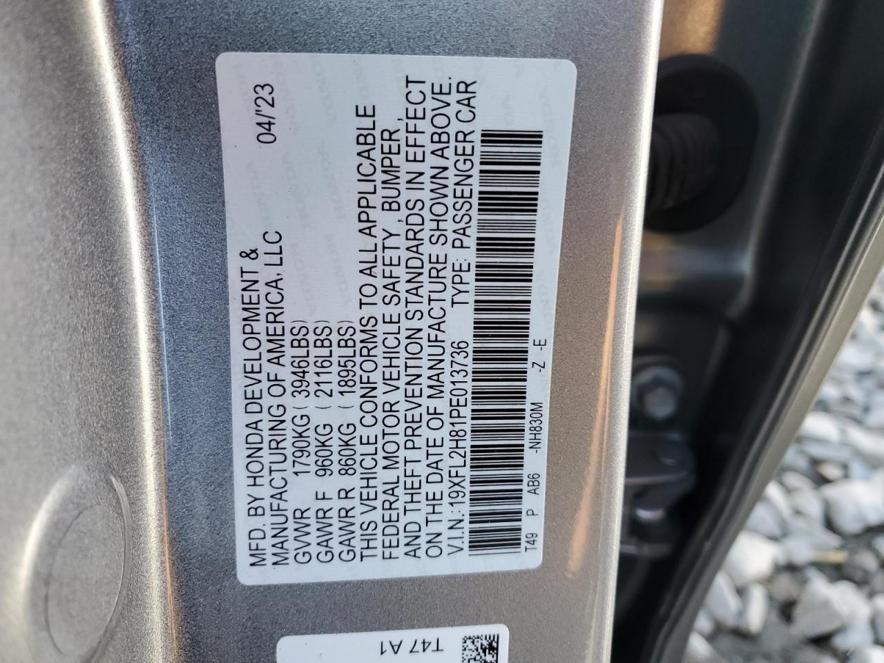2023 HONDA CIVIC SPORT VIN:19XFL2H81PE013736
