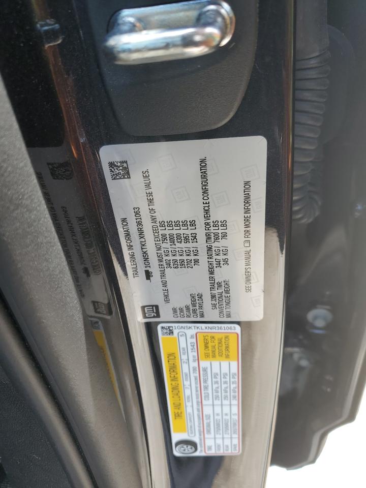 2022 CHEVROLET TAHOE K1500 HIGH COUNTRY VIN:1GNSKTKLXNR361063