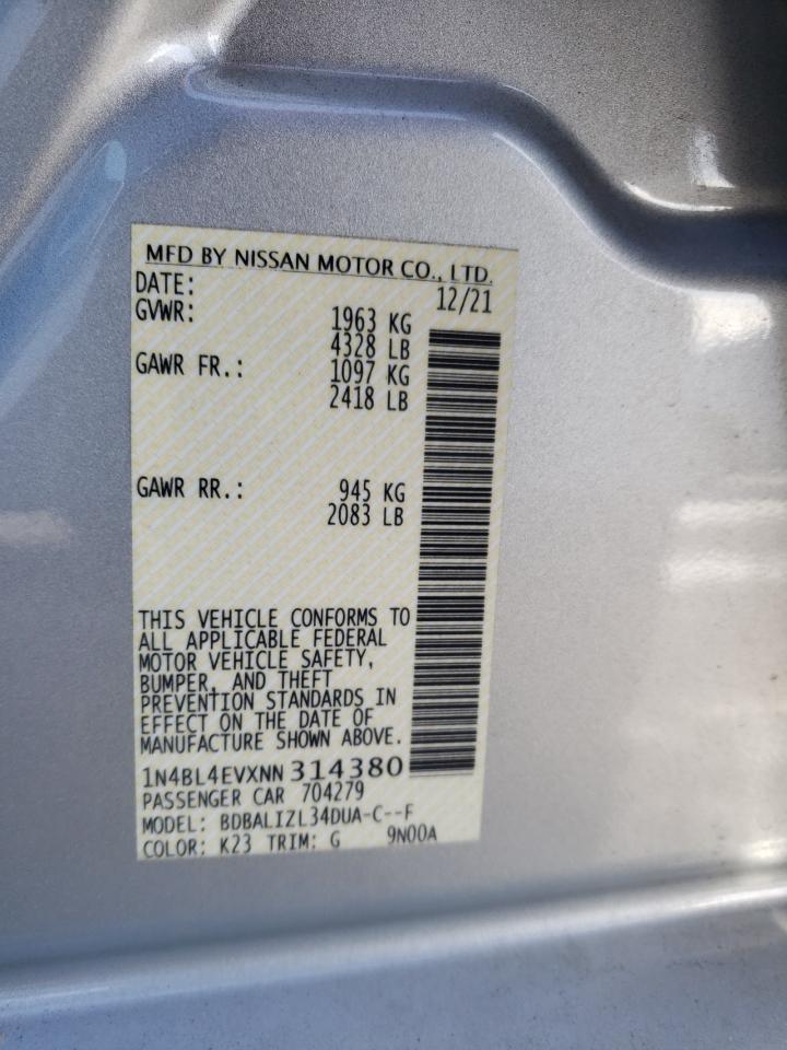 2022 NISSAN ALTIMA SL VIN:1N4BL4EVXNN314380