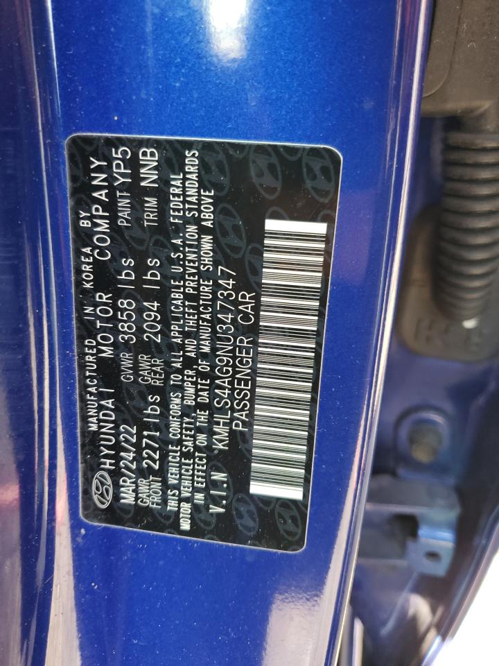 2022 HYUNDAI ELANTRA SEL VIN:KMHLS4AG9NU347347