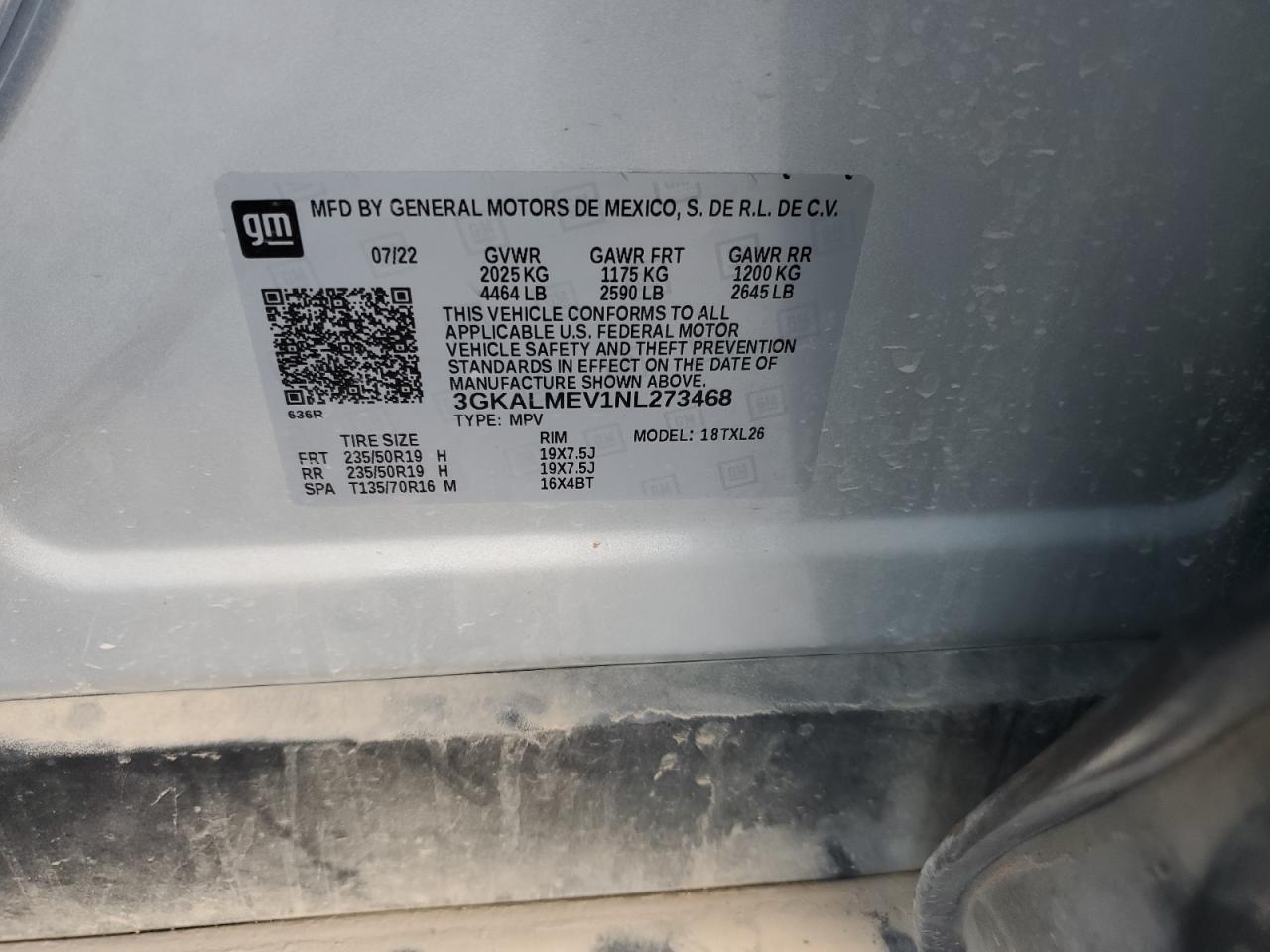 2022 GMC TERRAIN SLE VIN:3GKALMEV1NL273468