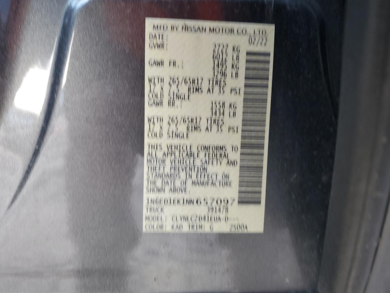 2022 NISSAN FRONTIER S VIN:1N6ED1EK1NN657097