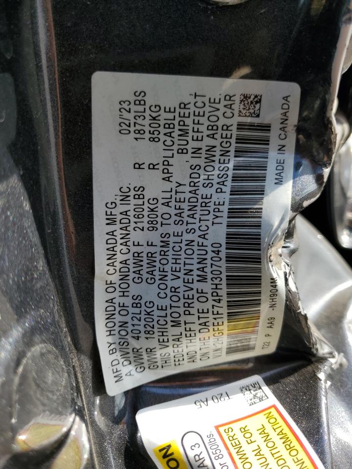 2023 HONDA CIVIC EX VIN:2HGFE1F74PH307040
