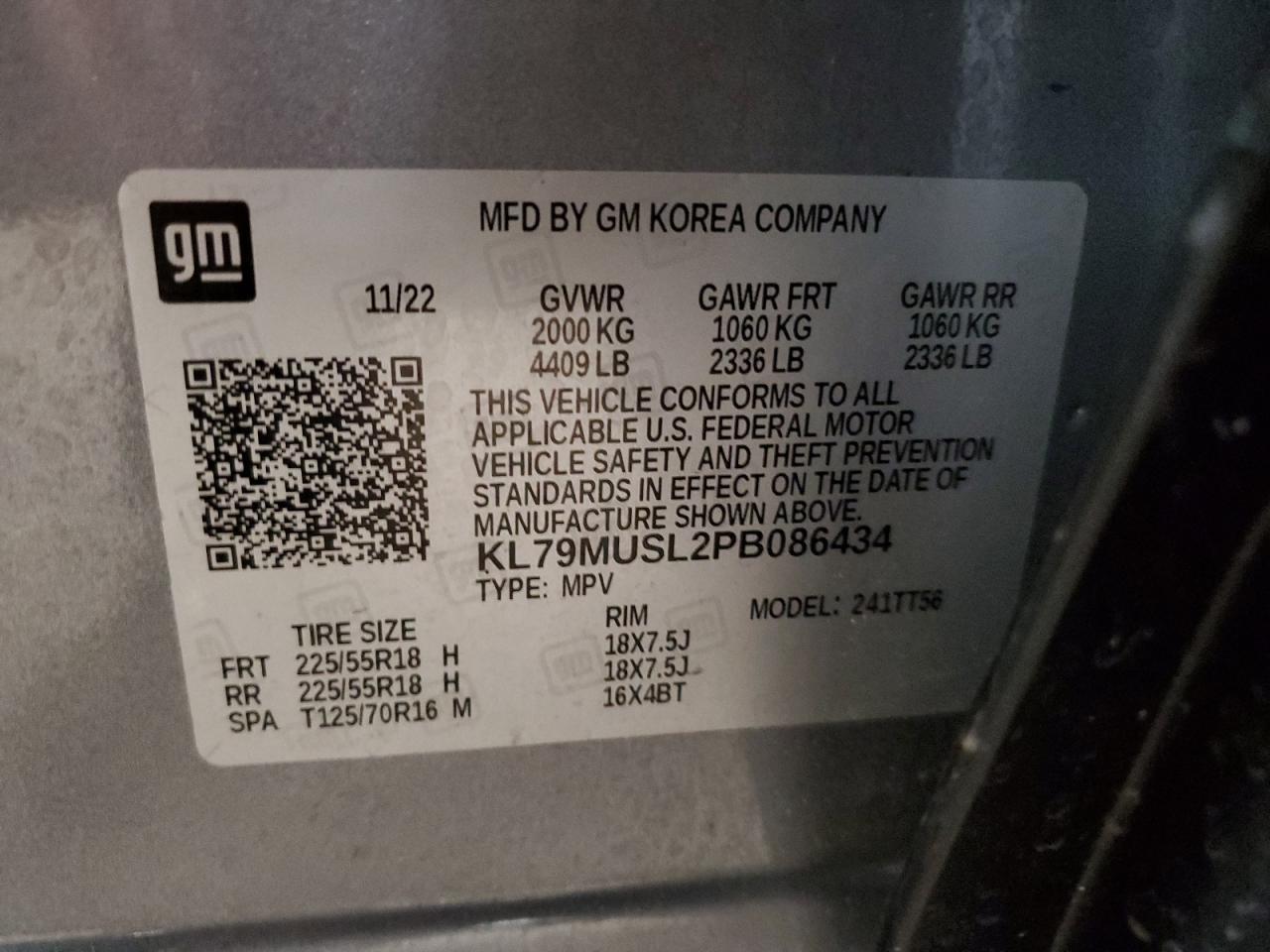 2023 CHEVROLET TRAILBLAZER RS VIN:KL79MUSL2PB086434