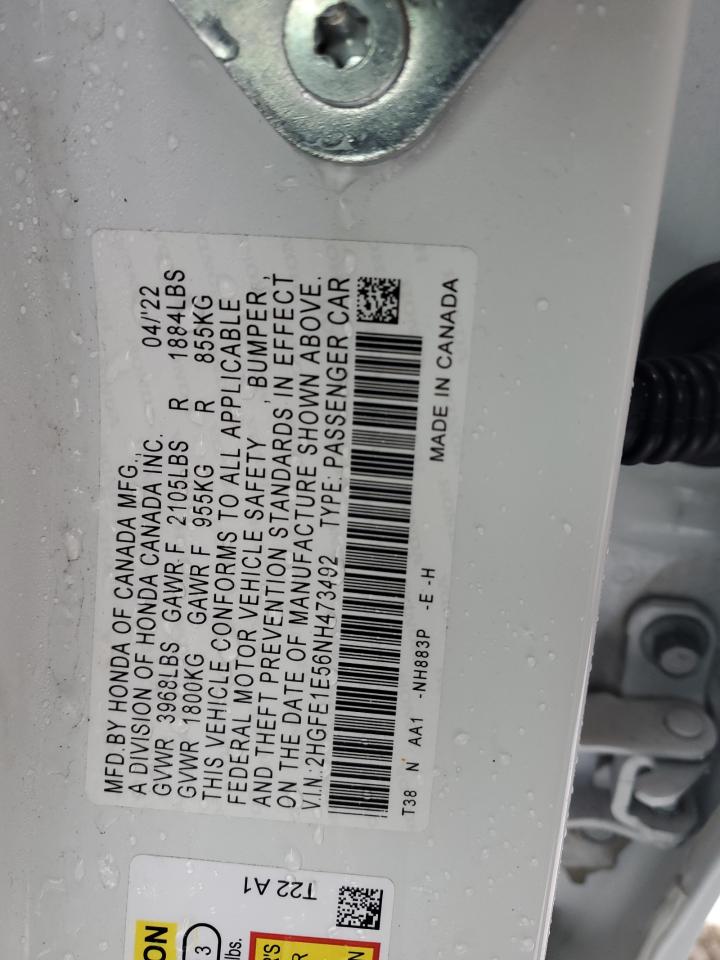 2022 HONDA CIVIC SI VIN:2HGFE1E56NH473492