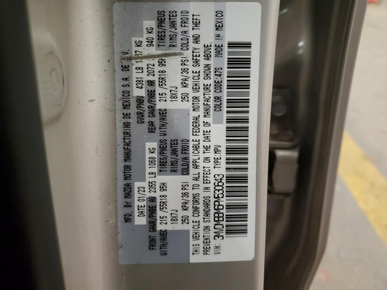 2023 MAZDA CX-30 SELECT VIN:3MVDMBBM6PM530643