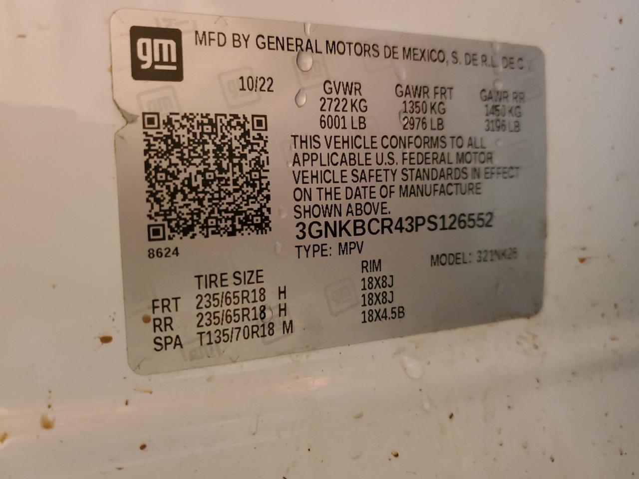 2023 CHEVROLET BLAZER 2LT VIN:3GNKBCR43PS126552