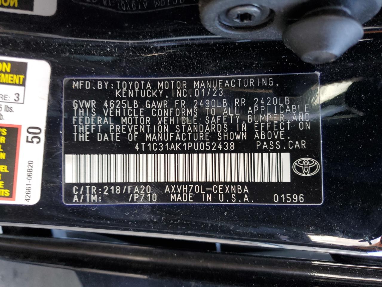 2023 TOYOTA CAMRY LE VIN:4T1C31AK1PU052438