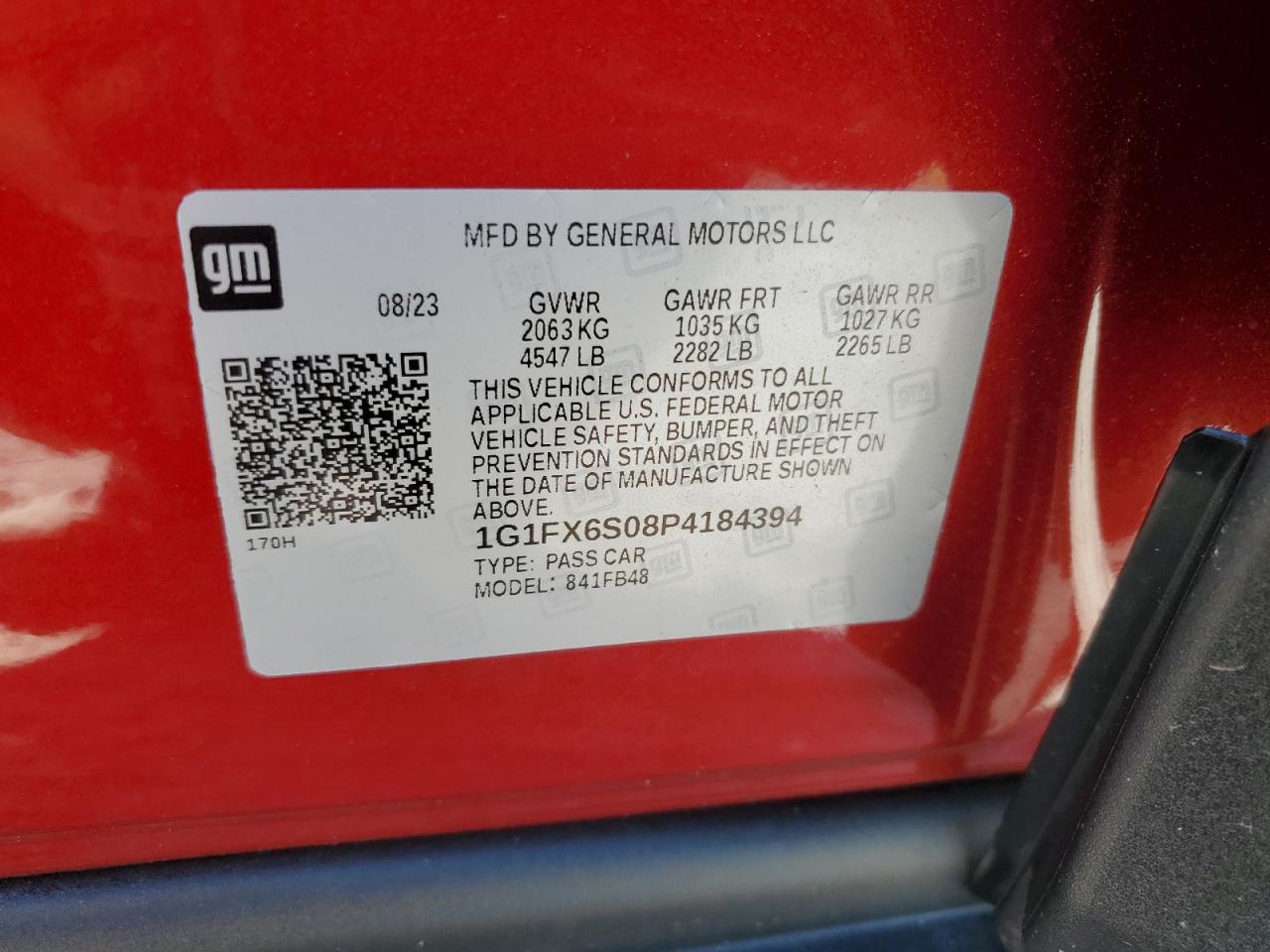 2023 CHEVROLET BOLT EV 2LT VIN:1G1FX6S08P4184394