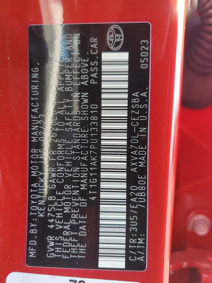 2023 TOYOTA CAMRY SE NIGHT SHADE VIN:4T1G11AK7PU133810