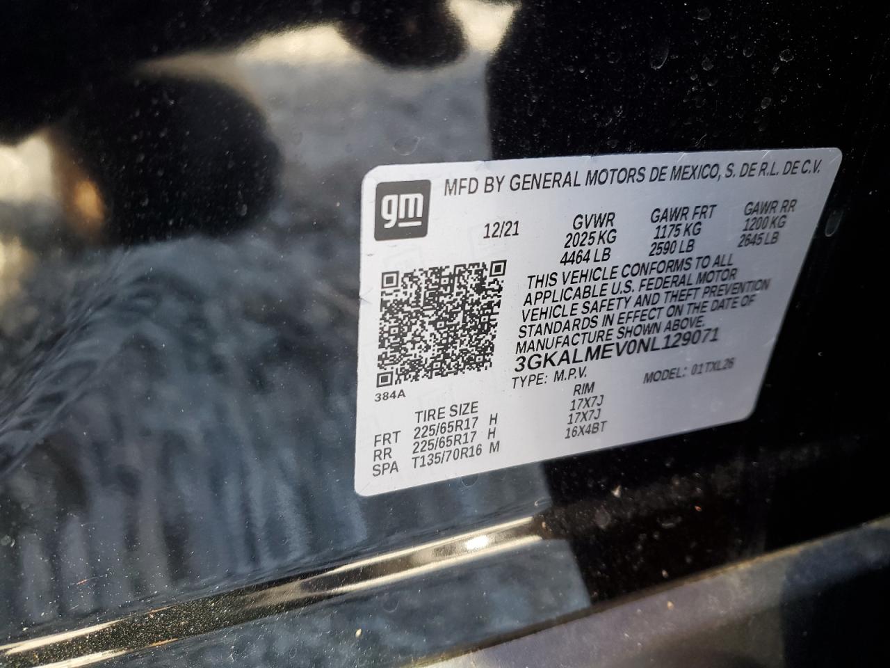 2022 GMC TERRAIN SLE VIN:3GKALMEV0NL129071