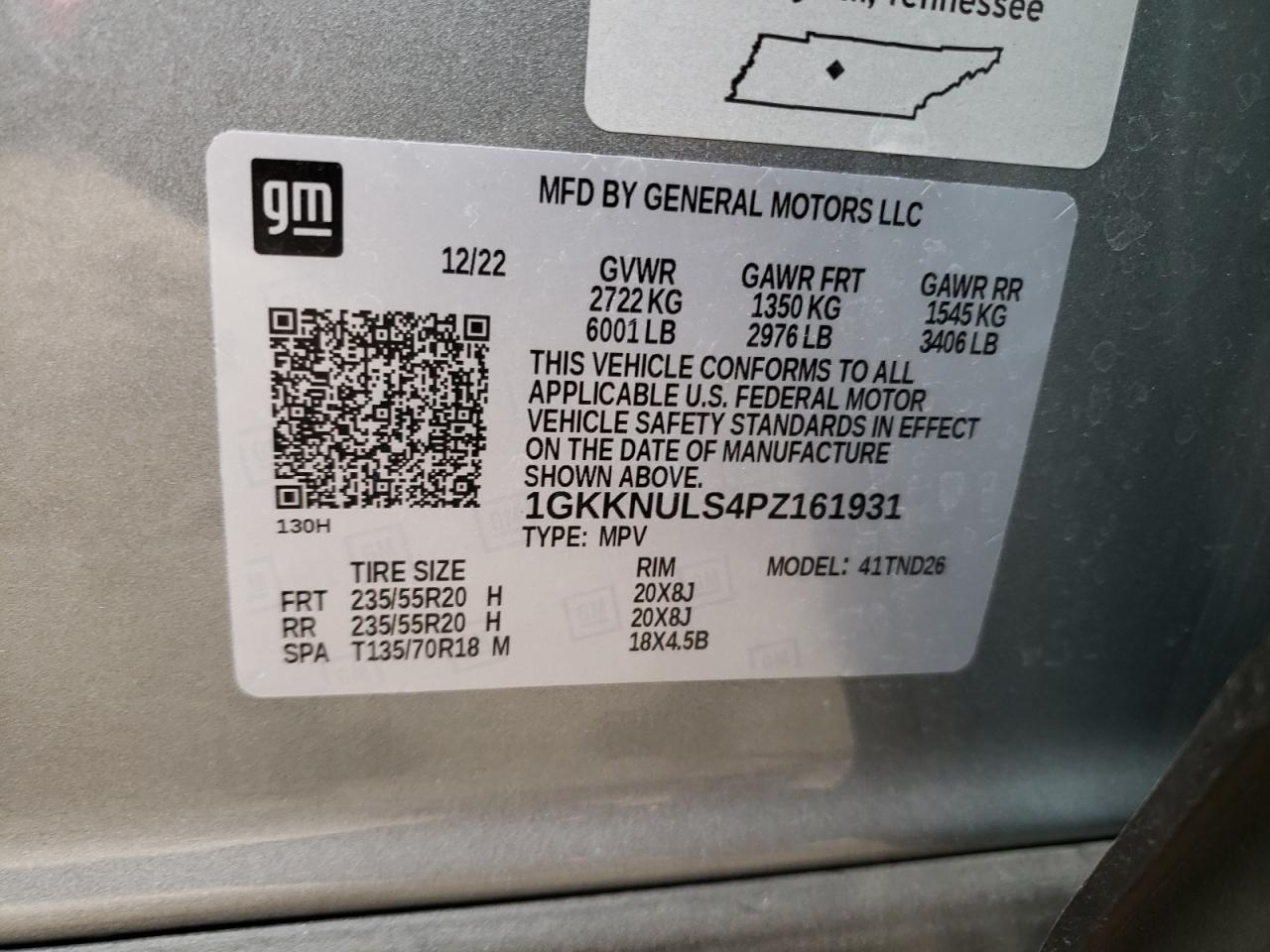 2023 GMC ACADIA SLT VIN:1GKKNULS4PZ161931