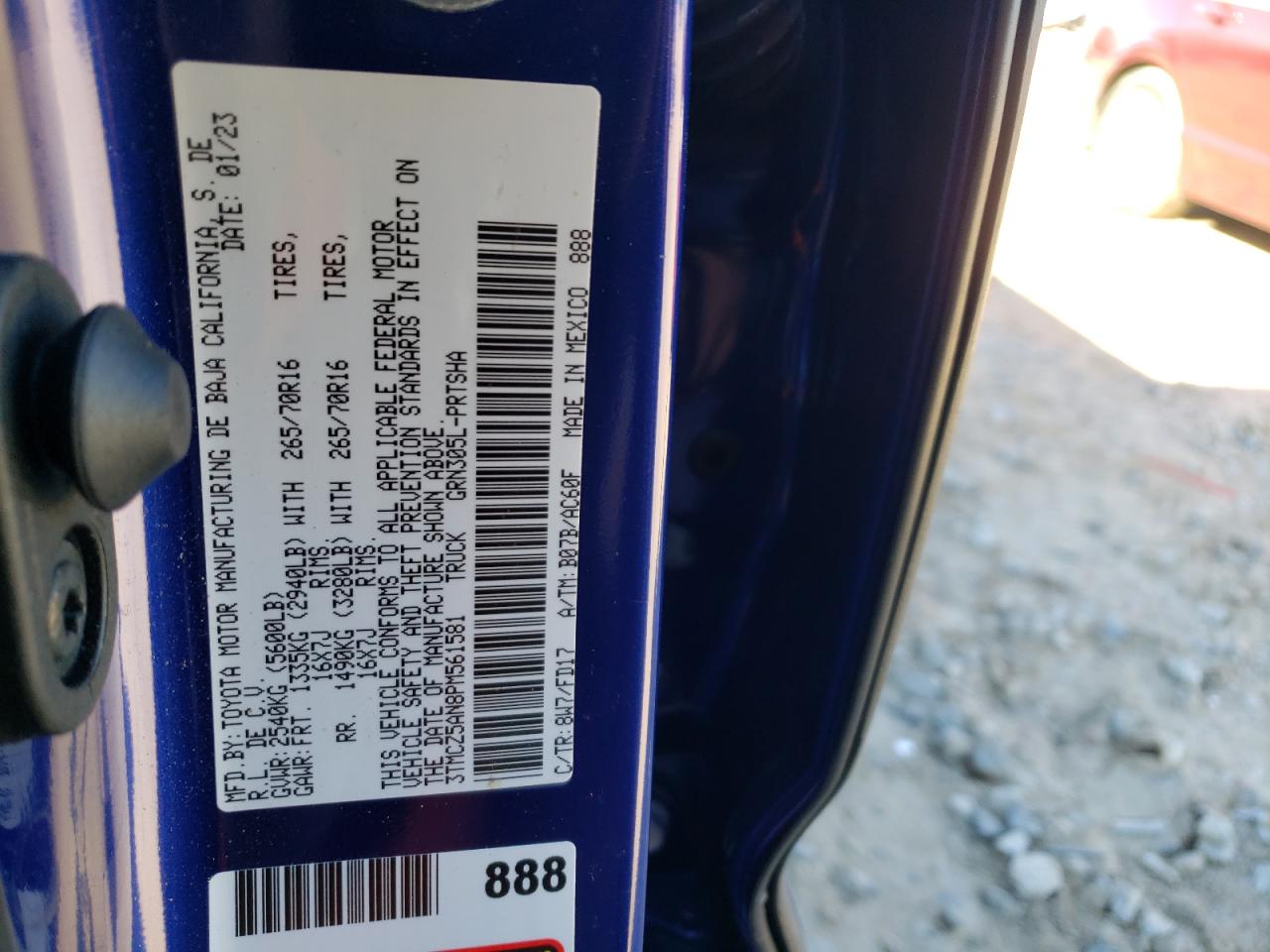 2023 TOYOTA TACOMA DOUBLE CAB VIN:3TMCZ5AN8PM561581