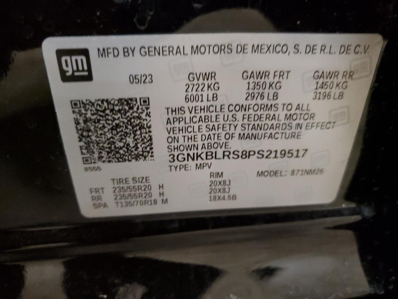 2023 CHEVROLET BLAZER PREMIER VIN:3GNKBLRS8PS219517