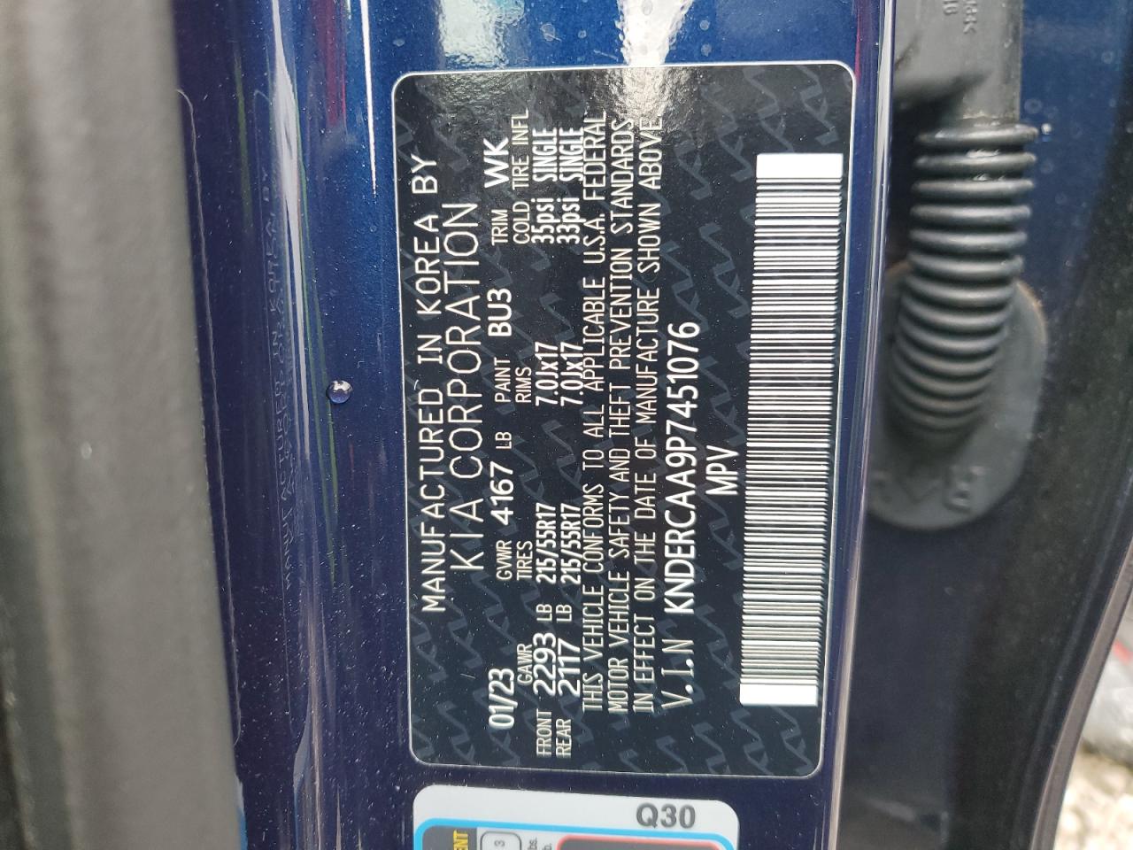 2023 KIA SELTOS EX VIN:KNDERCAA9P7451076