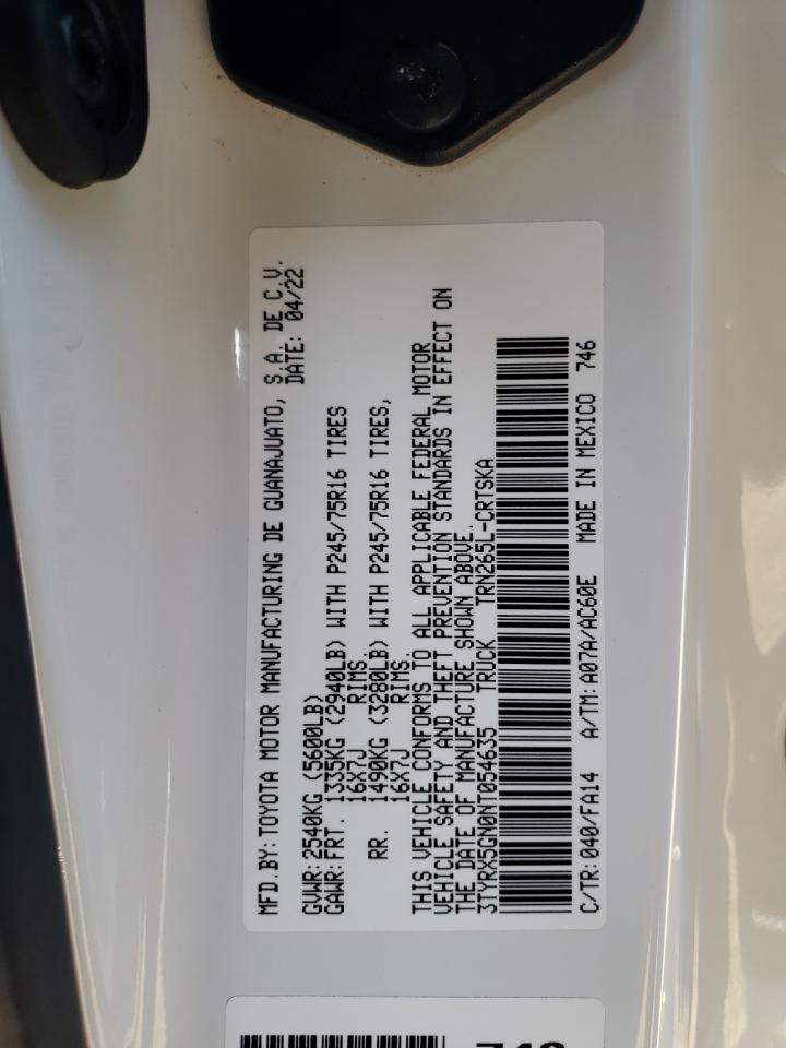 2022 TOYOTA TACOMA ACCESS CAB VIN:3TYRX5GN0NT054635