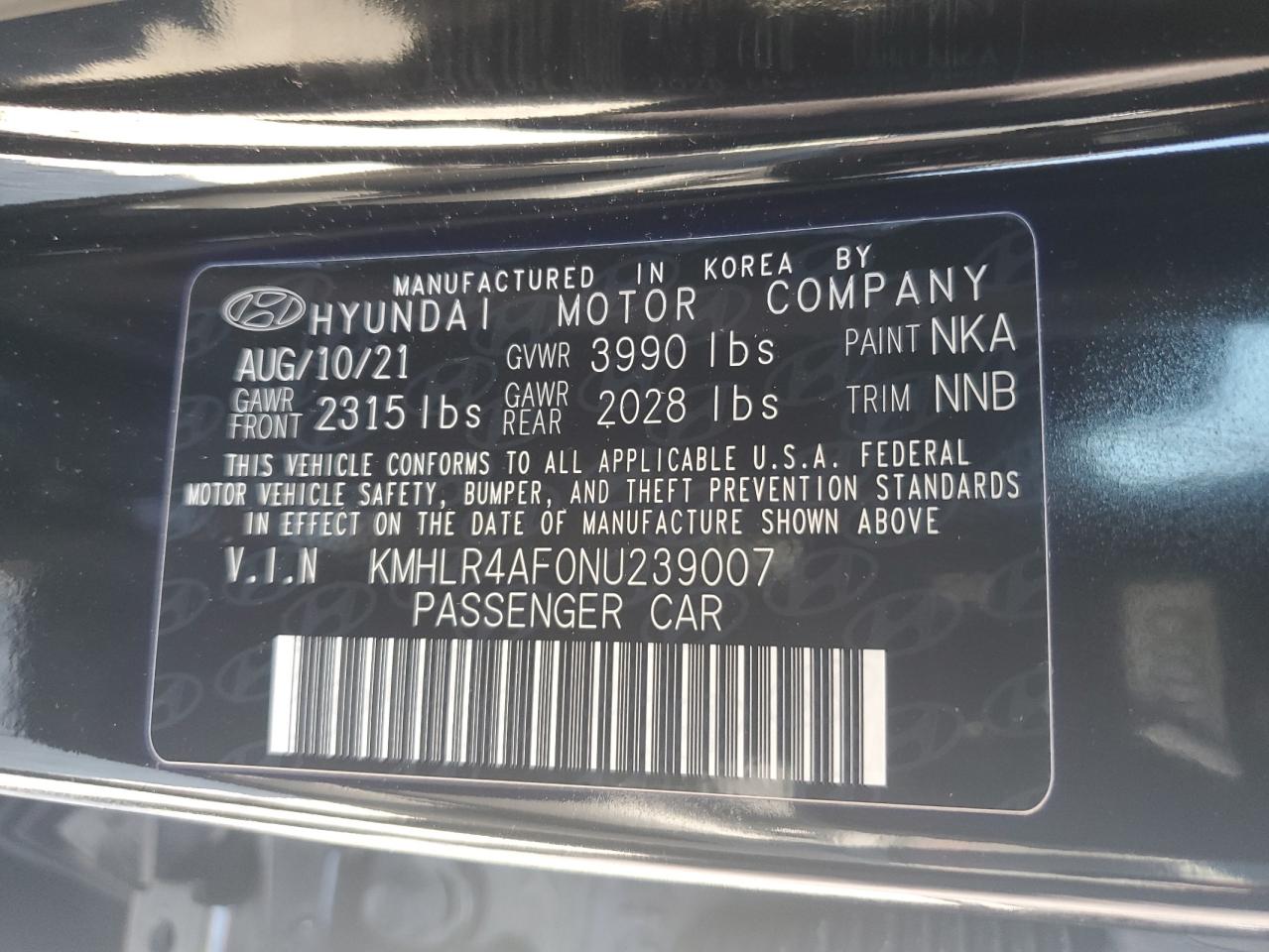 2022 HYUNDAI ELANTRA N LINE VIN:KMHLR4AF0NU239007