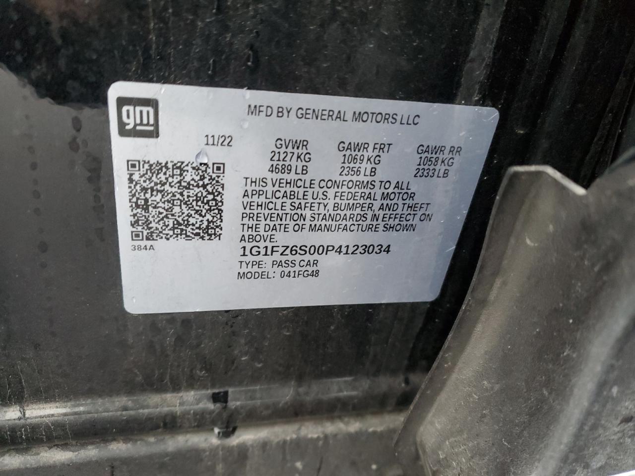 2023 CHEVROLET BOLT EUV PREMIER VIN:1G1FZ6S00P4123034