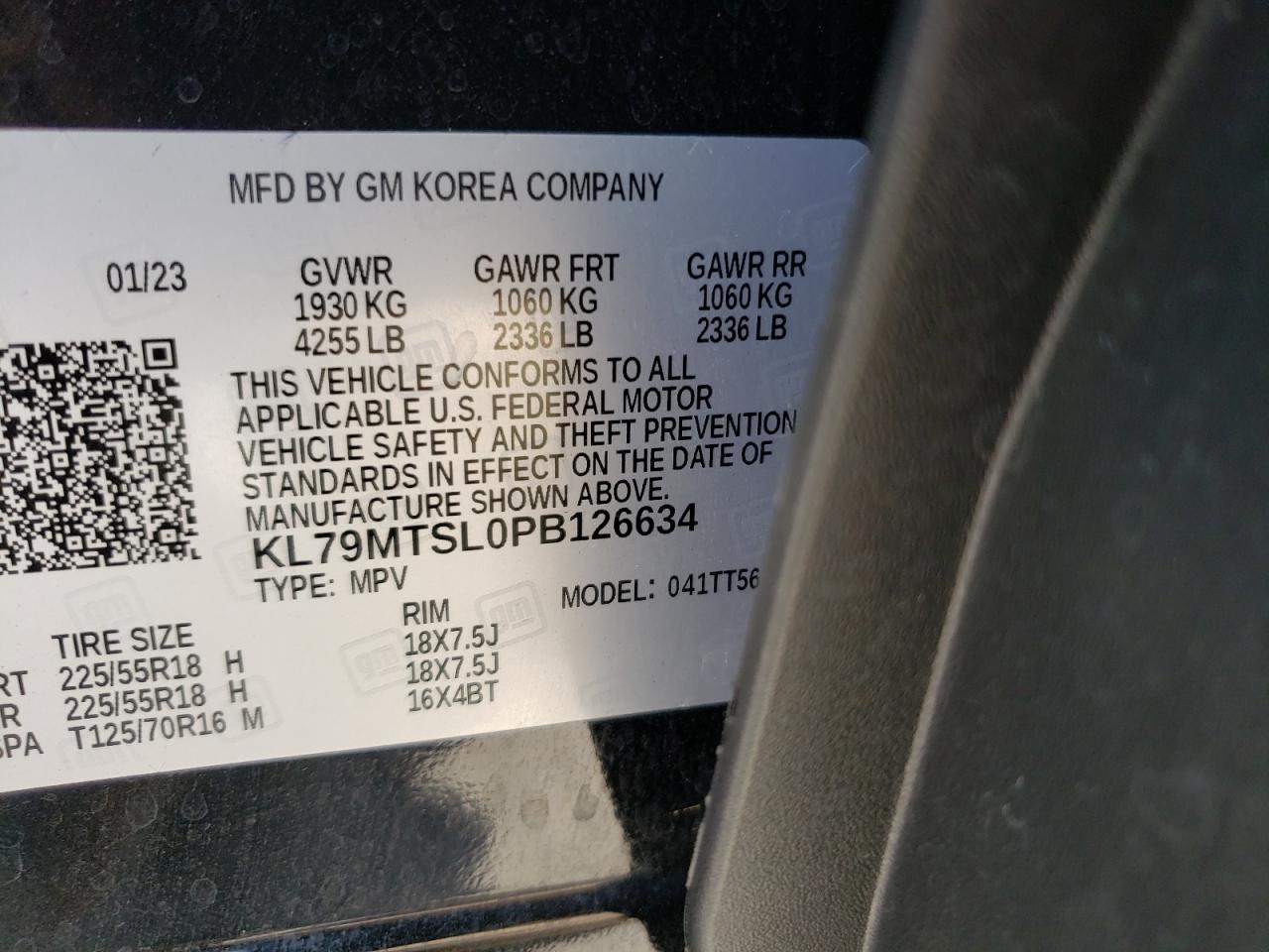 2023 CHEVROLET TRAILBLAZER RS VIN:KL79MTSL0PB126634