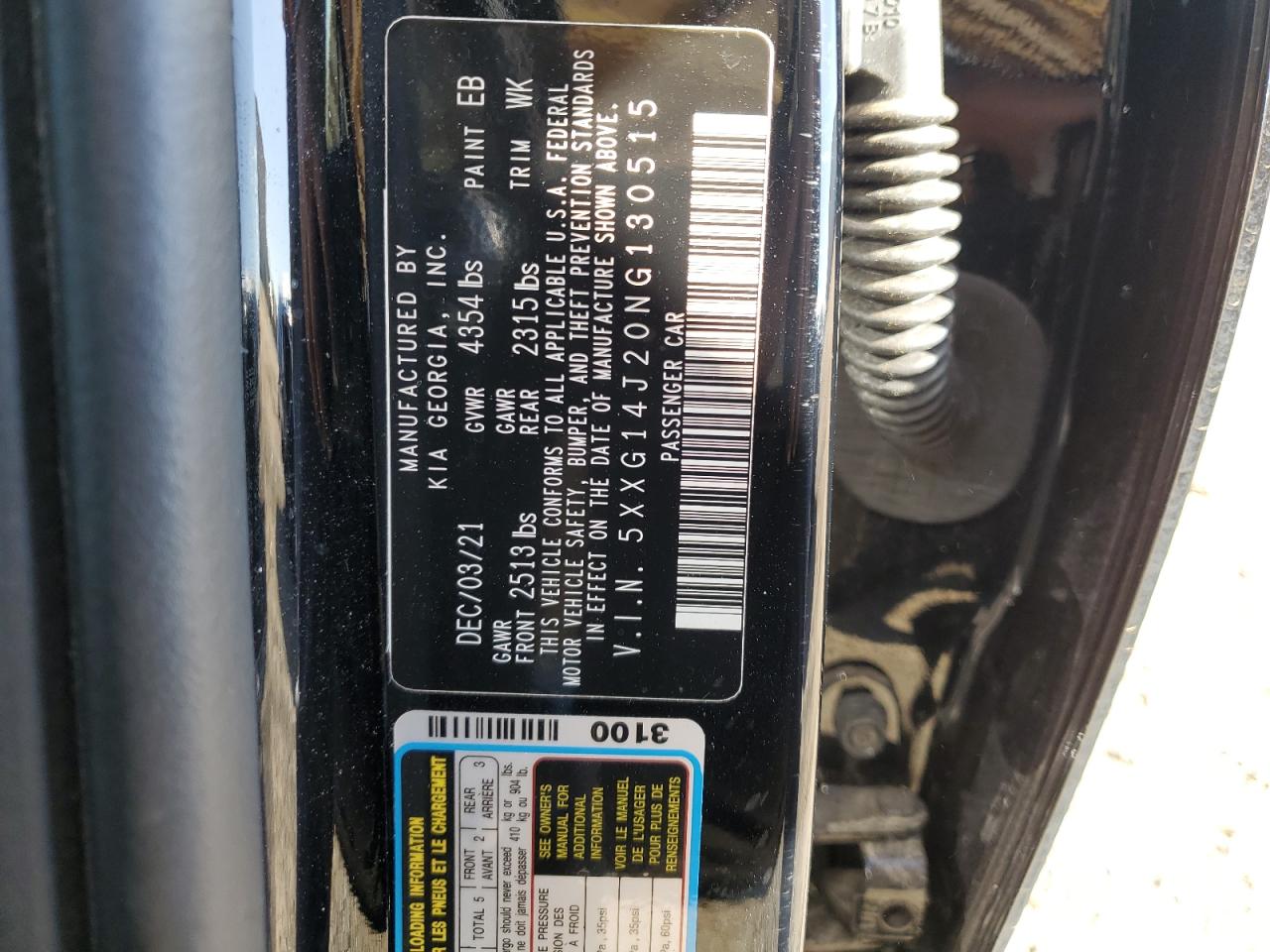 2022 KIA K5 LXS VIN:5XXG14J20NG130515