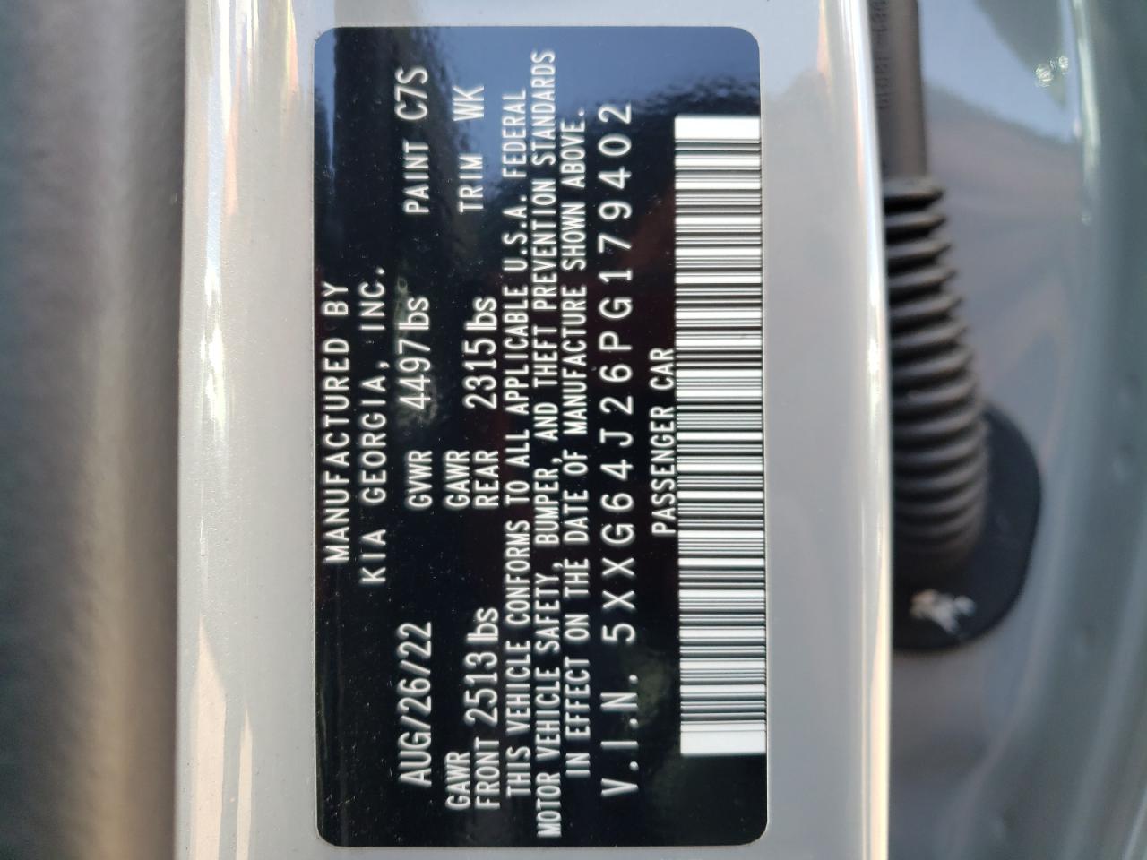 2023 KIA K5 GT LINE VIN:5XXG64J26PG179402