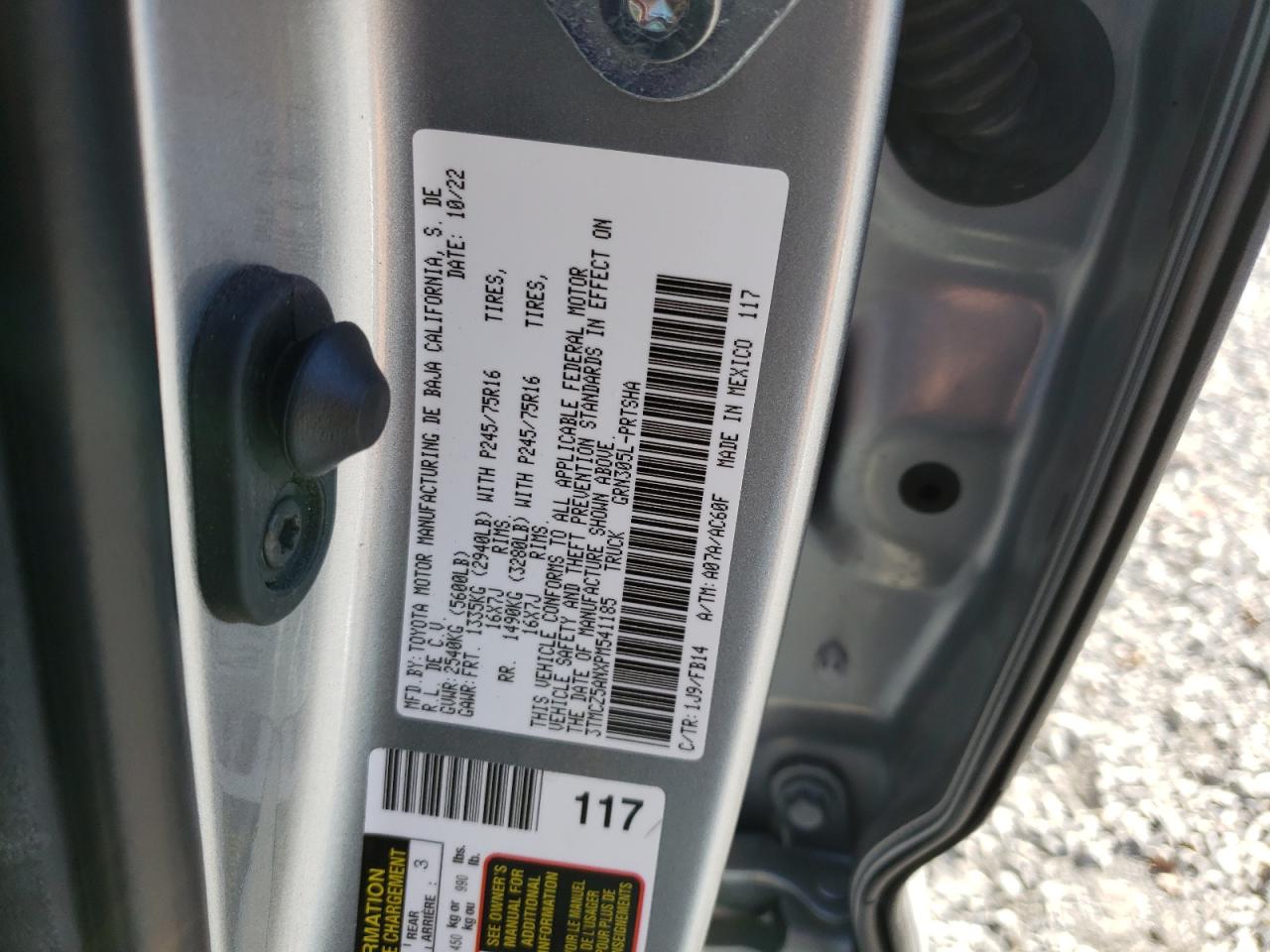 2023 TOYOTA TACOMA DOUBLE CAB VIN:3TMCZ5ANXPM541185