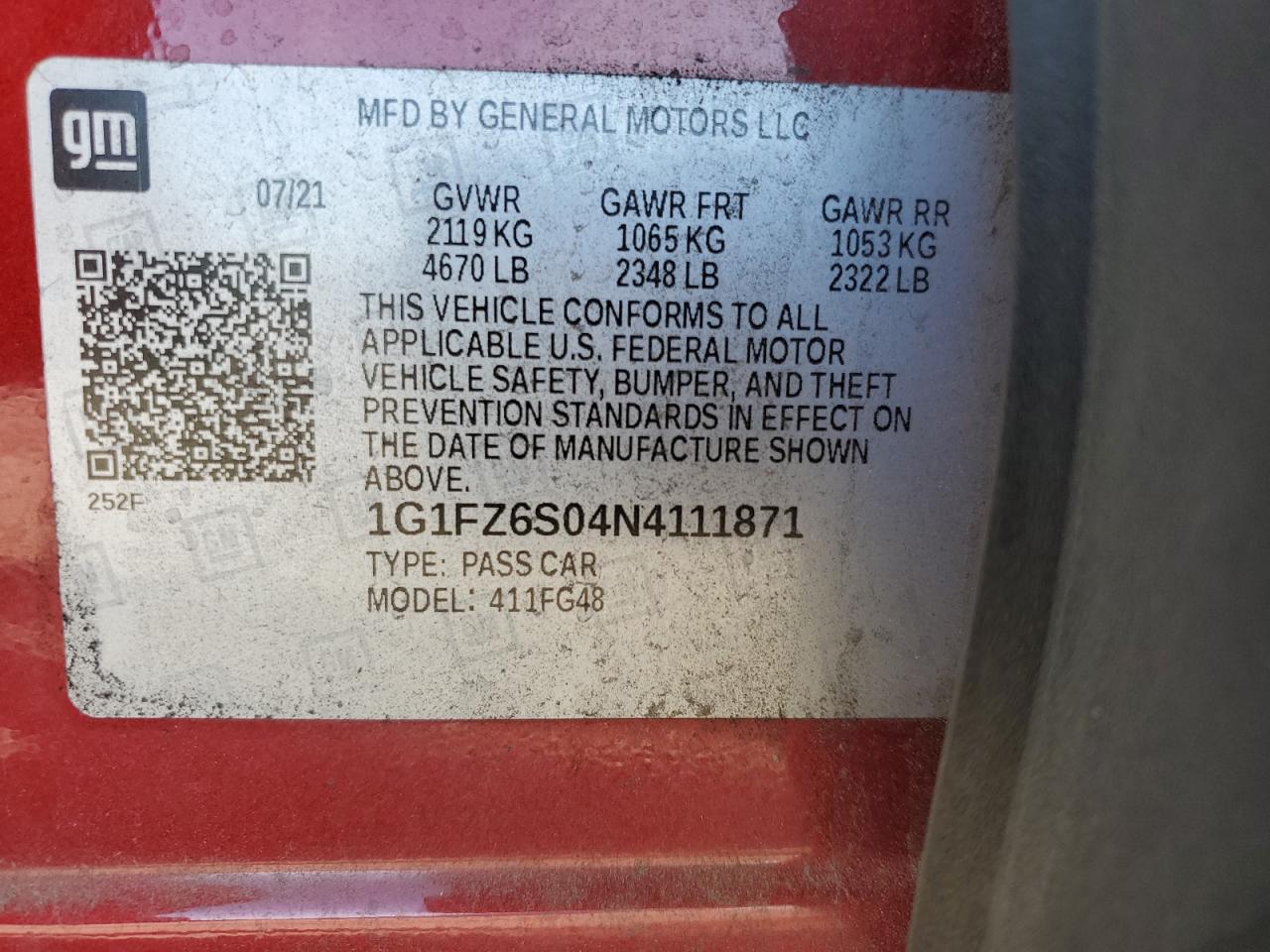 2022 CHEVROLET BOLT EUV PREMIER VIN:1G1FZ6S04N4111871