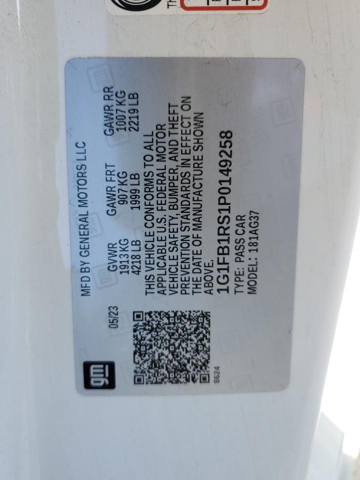 2023 CHEVROLET CAMARO LS VIN:1G1FB1RS1P0149258