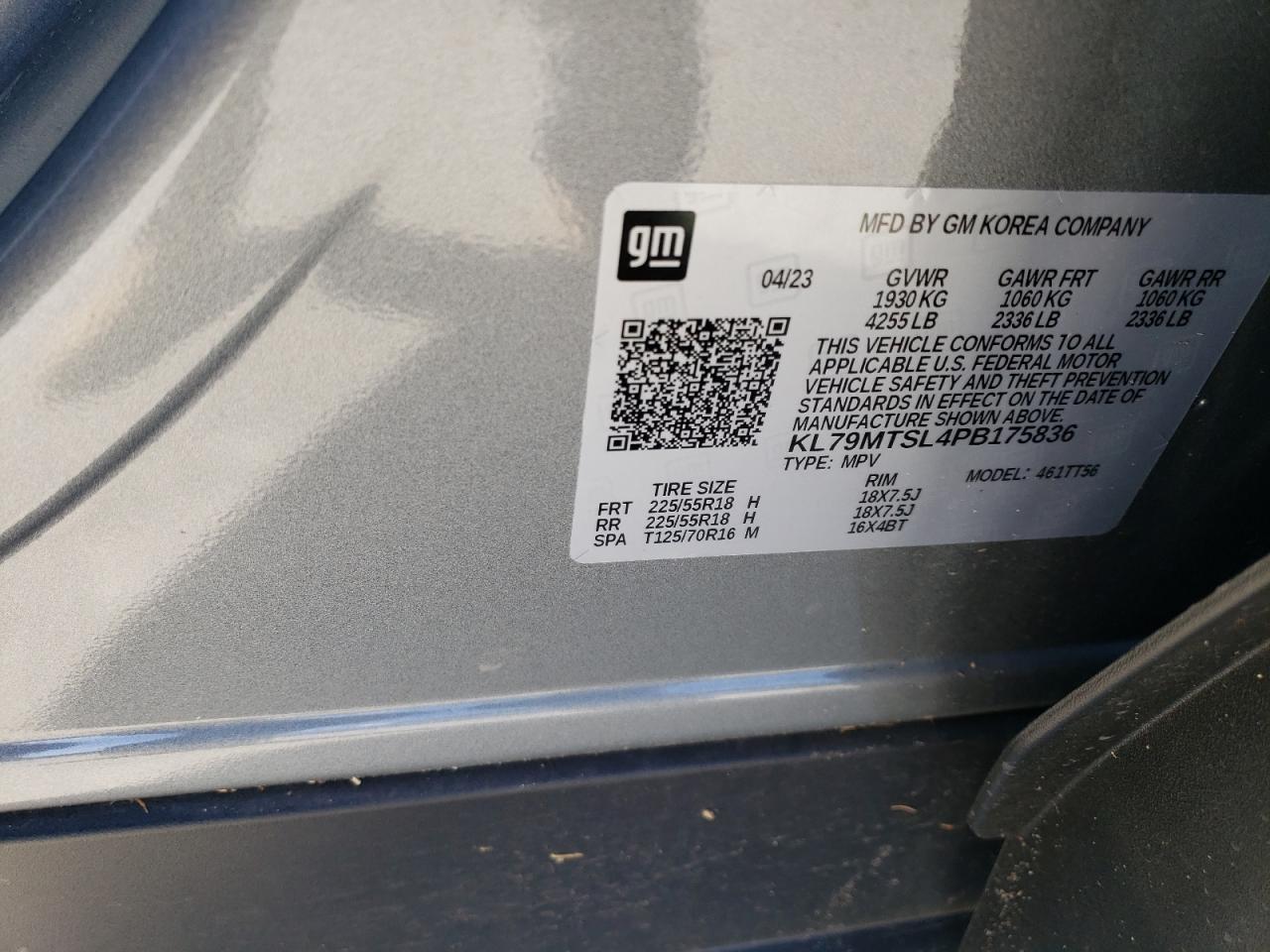 2023 CHEVROLET TRAILBLAZER RS VIN:KL79MTSL4PB175836