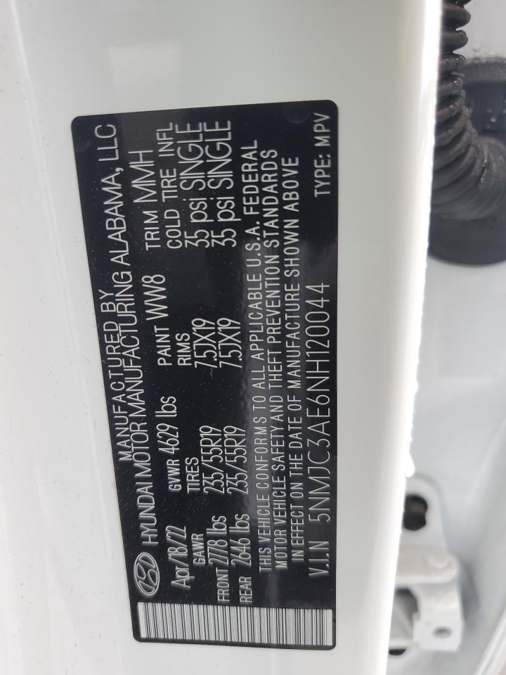 2022 HYUNDAI TUCSON SEL VIN:5NMJC3AE6NH120044