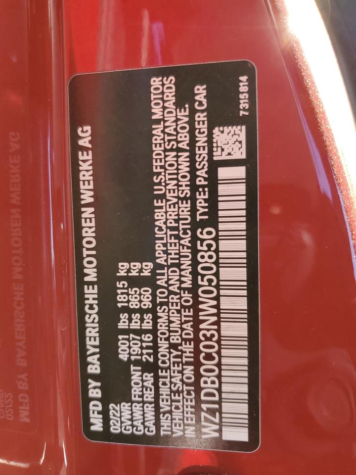 2022 TOYOTA SUPRA BASE VIN:WZ1DB0C03NW050856