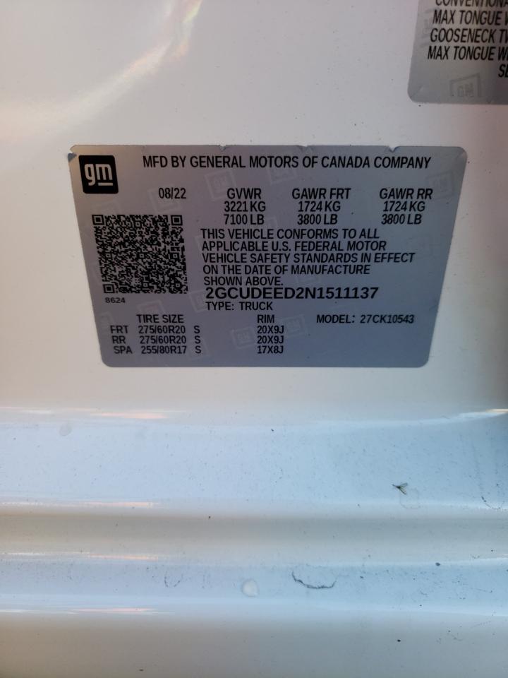 2022 CHEVROLET SILVERADO K1500 RST VIN:2GCUDEED2N1511137